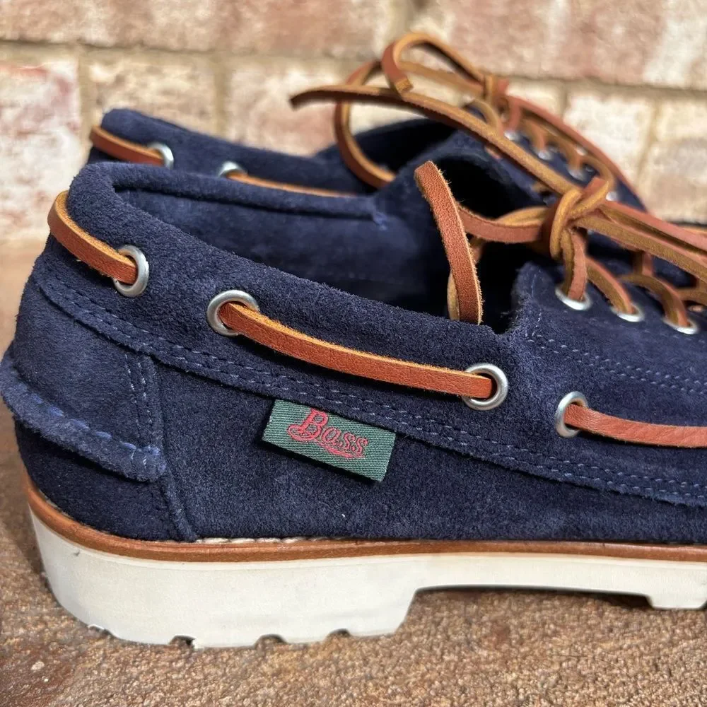 G. H. Bass Men's Ranger Camp Moc Suede Super Lug Navy Blue Boat Shoes Size 8 NEW